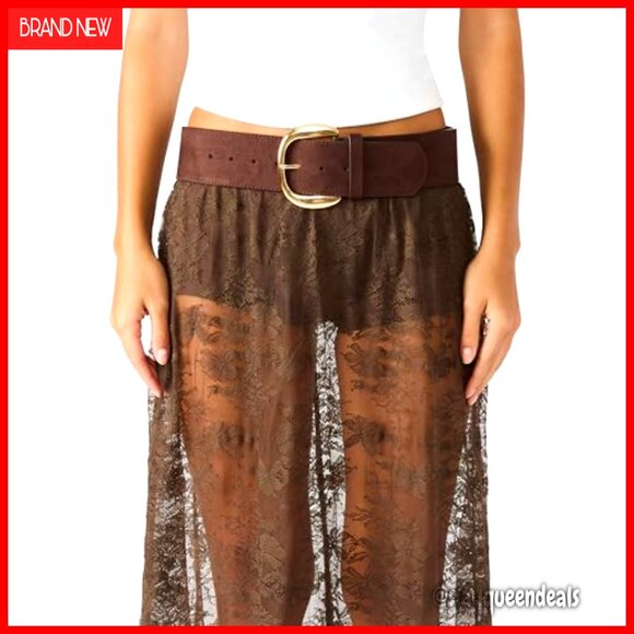 Wide Faux Suede Belt with Metal Buckle, Adjustable Fit for Women